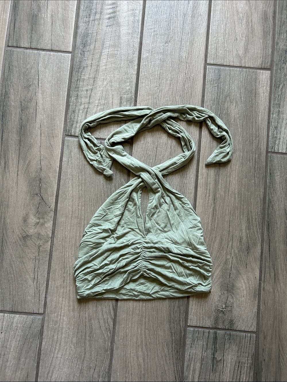 Ruched Halter Crop Top - Sage Green